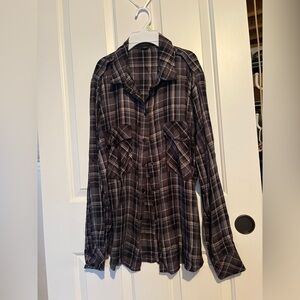 Sanctuary Black and White Plaid Boyfriend Button-Up Shirt Size Large